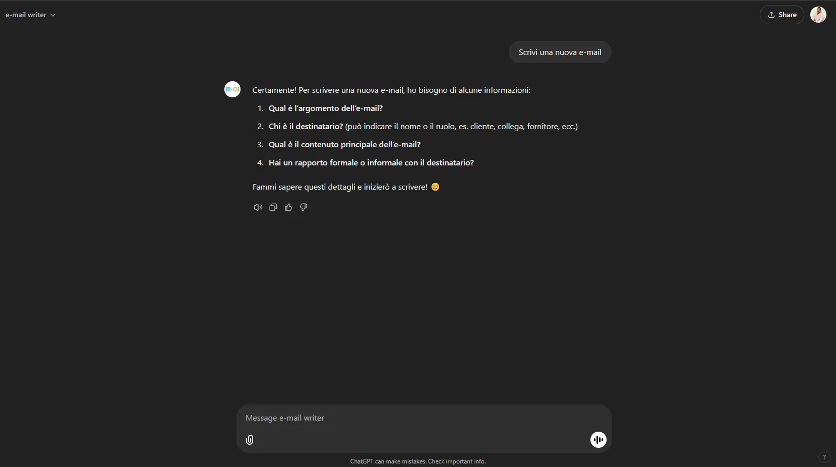 Esempio di e-mail con AI